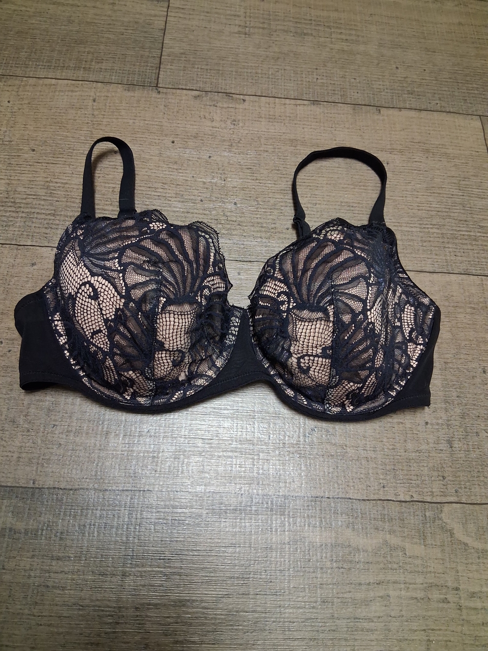 Felina Black Lace Overlay Bra with Nude Lining